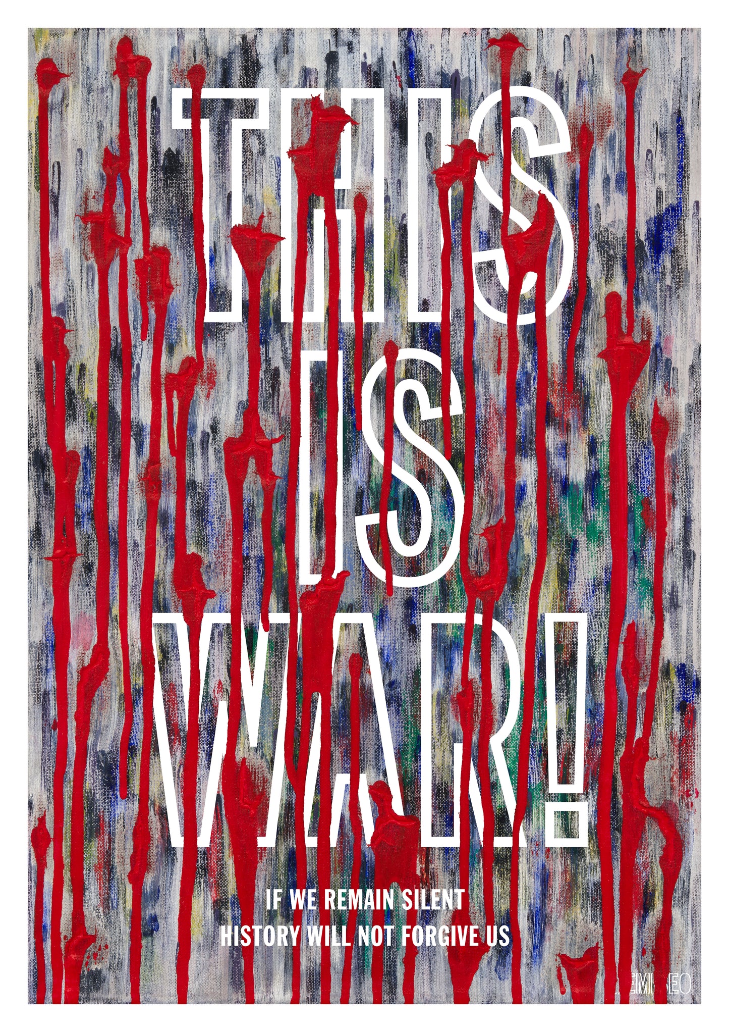 'Massacre' painting with English anti-war slogan