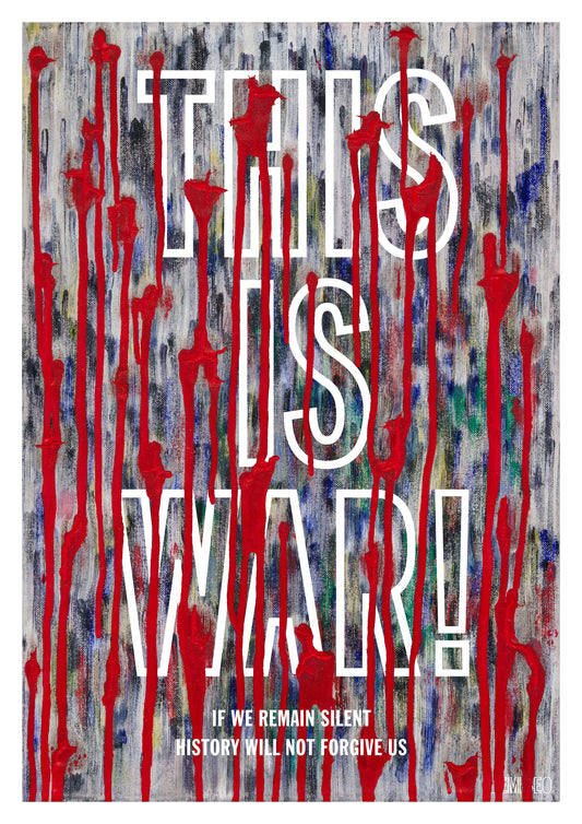 'Massacre' painting with English anti-war slogan